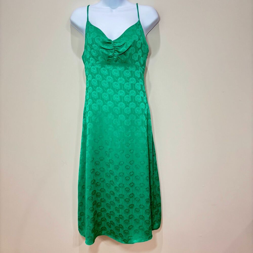 Revolve Privacy Please Antonia Satin Midi Slip Dress XS Floral Kelly Green Y2K